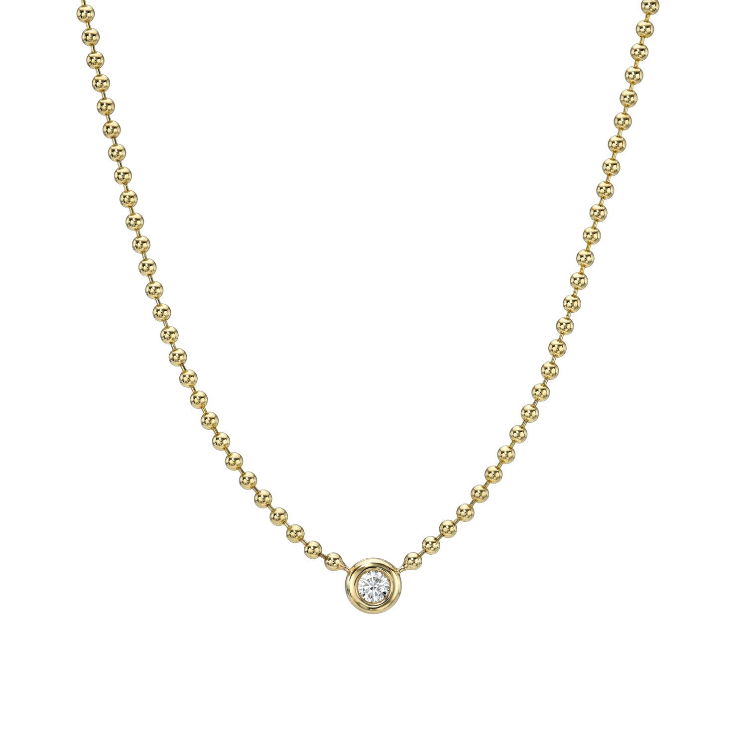 Beaded Single Diamond Bezel Necklace