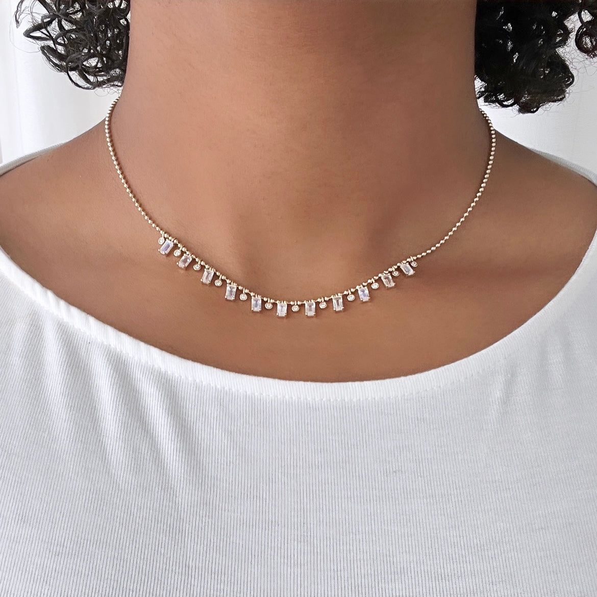 Beaded Bezel & Moonstone Diamond Necklace
