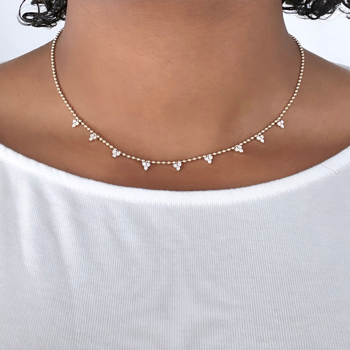 Beaded Diamond Cluster Necklace