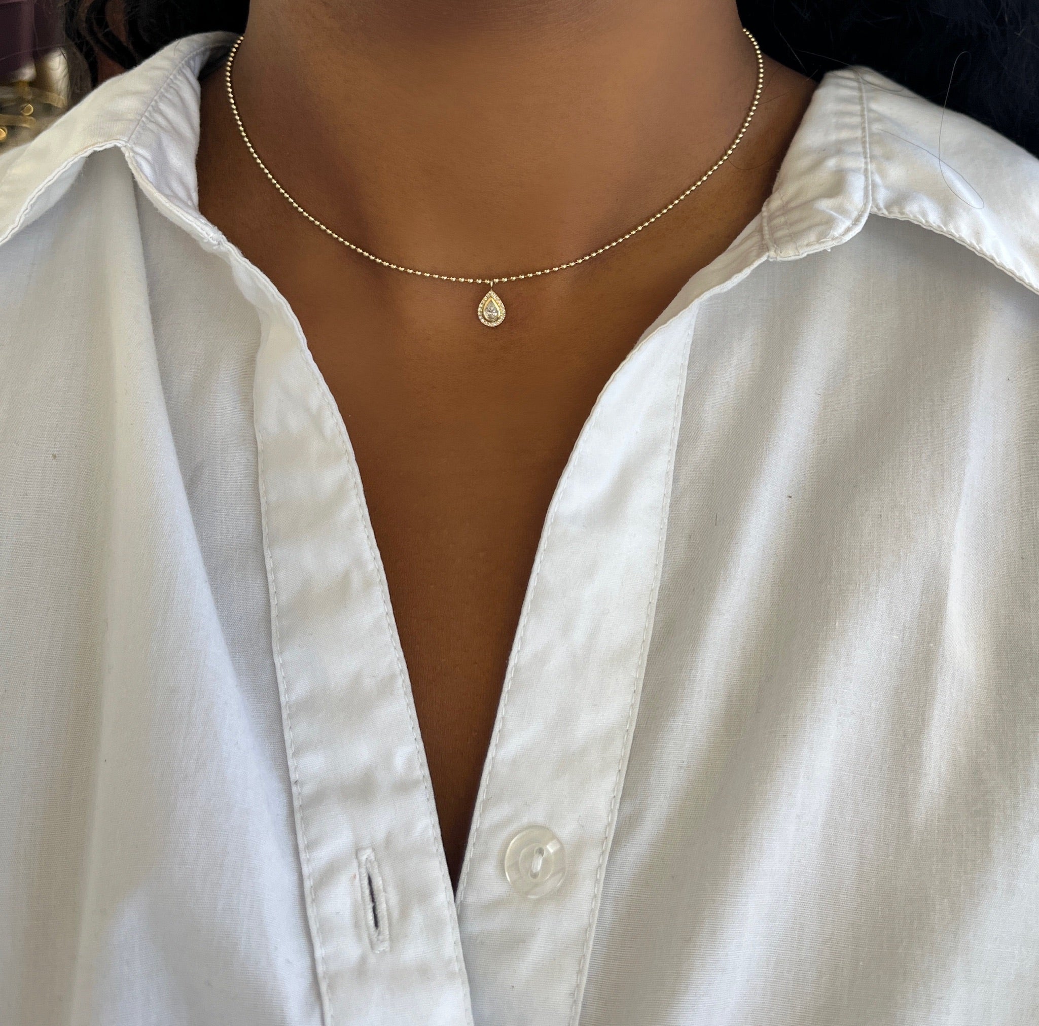 Beaded Diamond Pear Drop Necklace