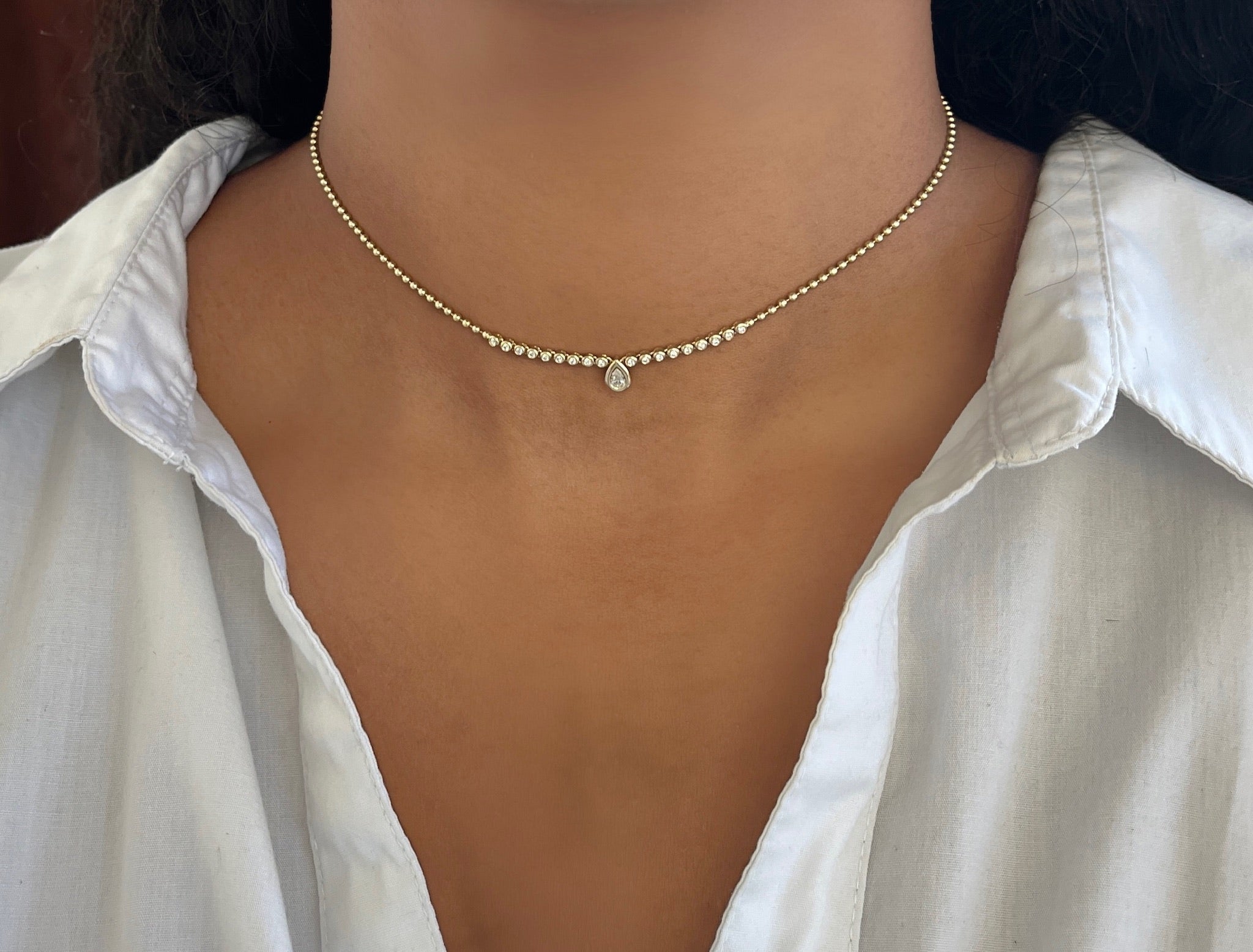 Diamond Pear Bezel Necklace