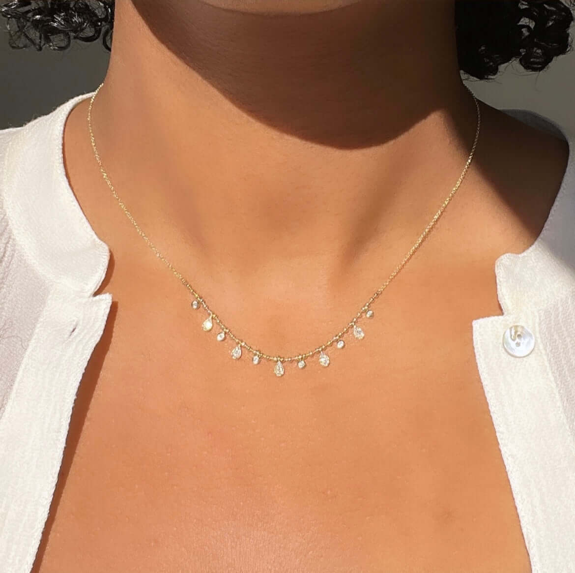 Beaded Bezel & Pear Diamond Necklace